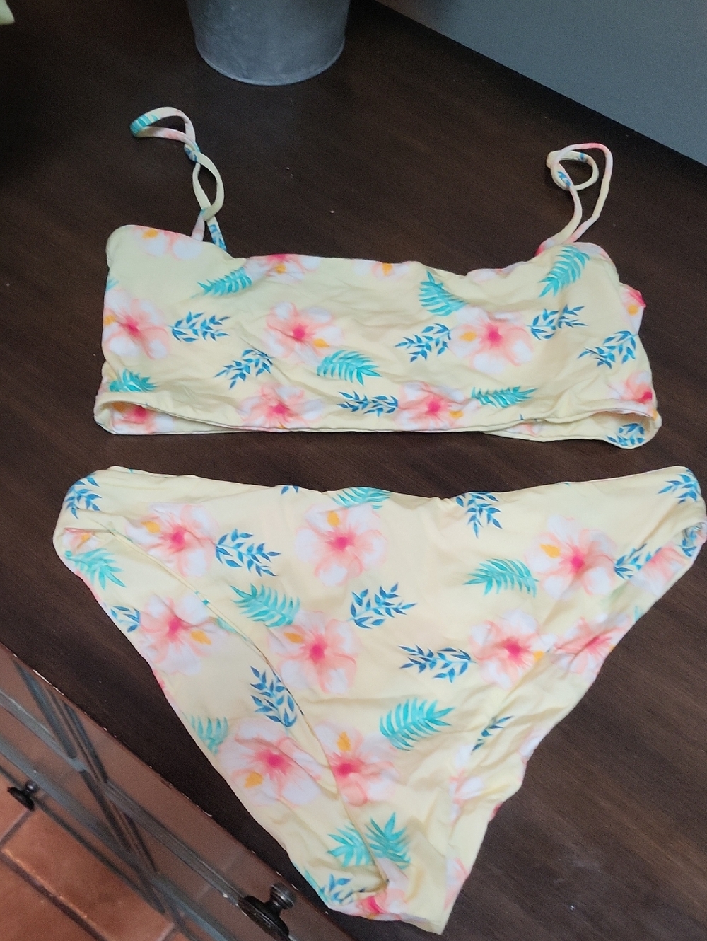 Floral Yellow Bandeau Bikini Set - Women Swim Bikini